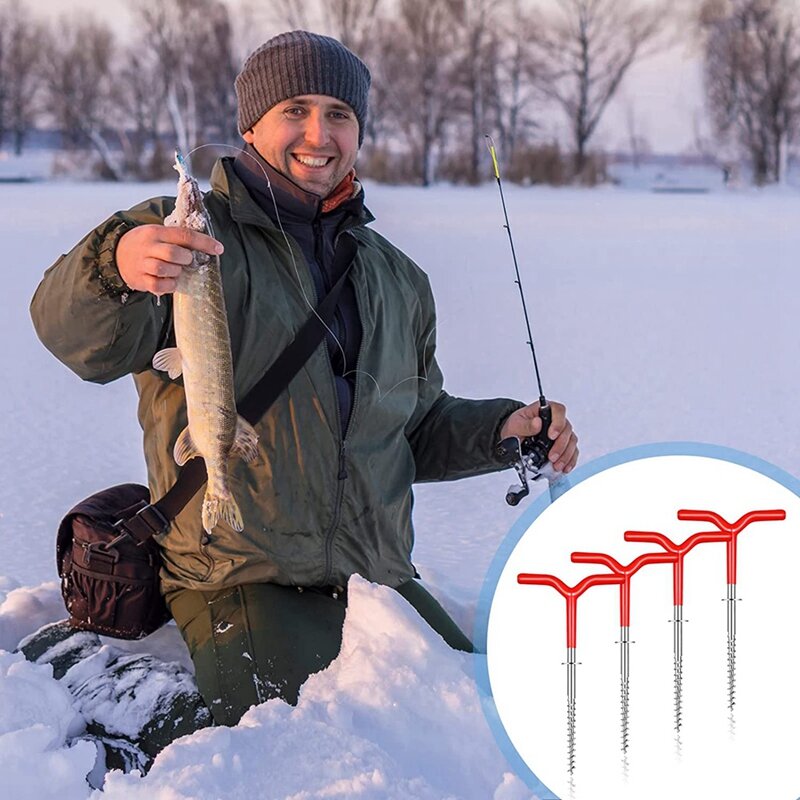 6Pcs Ice Anchor Ice Augers Ice Fishing Rod Holders Metal Tent Stakes Ice Fishing Shelter Accessories Spiral Tent Nails