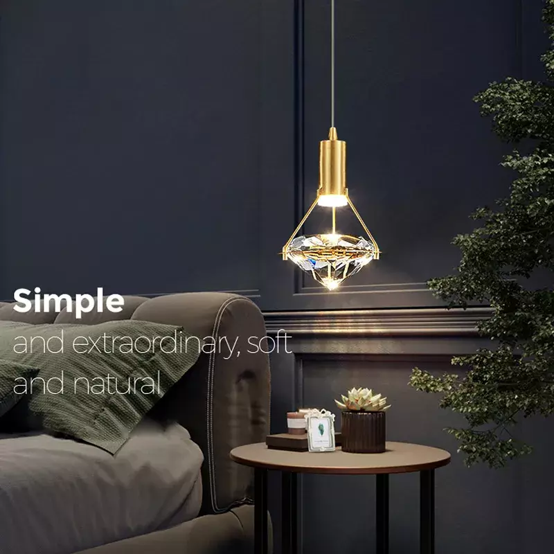 Lustre LED en cristal K9 personnalisé, lampe de chambre à coucher, lustre en frêne, salle à manger postmoderne