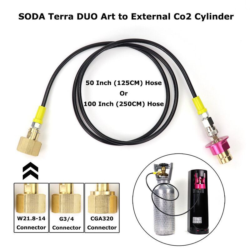 SODA Quick Connect DUO Art ke Kit selang adaptor tangki Co2 eksternal W21.8-14 atau CGA320 G3/4 dengan sambungan cepat