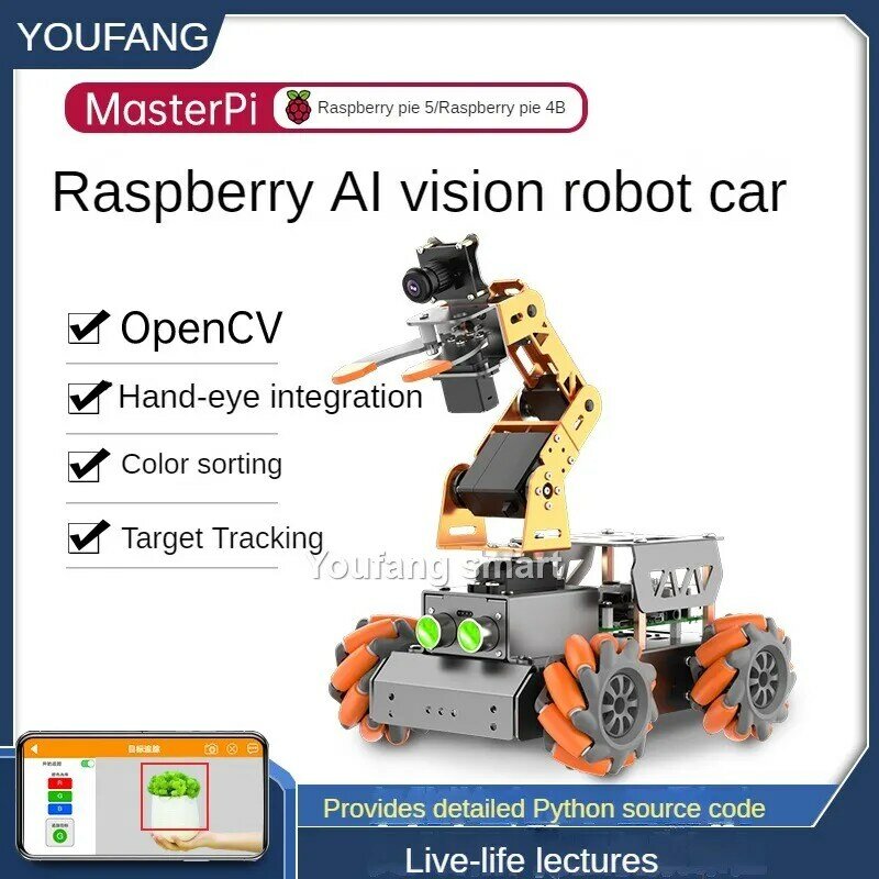 Samochód Robot na kółkach 4WD Mecanum z pazurami kamery 4 ramię robota do Raspberry Pi 4B Robot DIY zestaw Open Source zestaw startowy AI Python