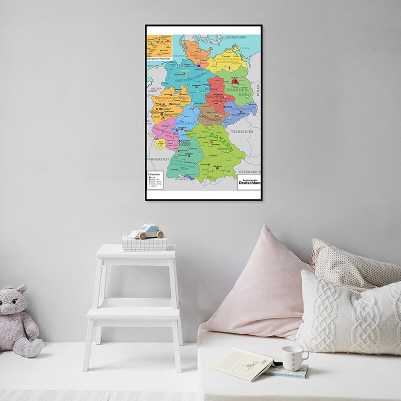 60*90cm The Germany Administrative Map In German Wall Decorative Poster Unframed Print Living Room Home Decor School Supplies