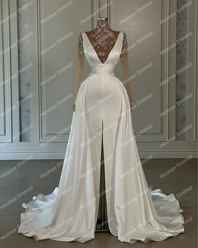 See Thru Crystal Flowers Wedding Dresses Glitter Beaded Satin A Line Wedding Party Gowns Sexy Illusion Taffeta Bridal Dress