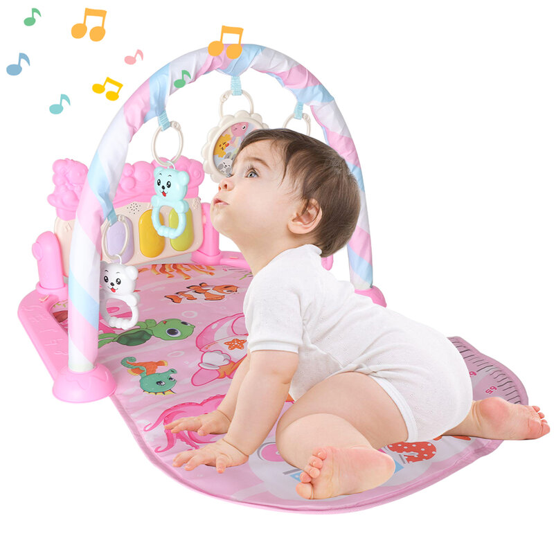 Детский музыкальный подвесной пианино для тренажерного зала, подарок для новорожденных от 0 до 36 м с игровым ковриком, игрушка для раннего развития с мультяшными животными для мальчиков и девочек