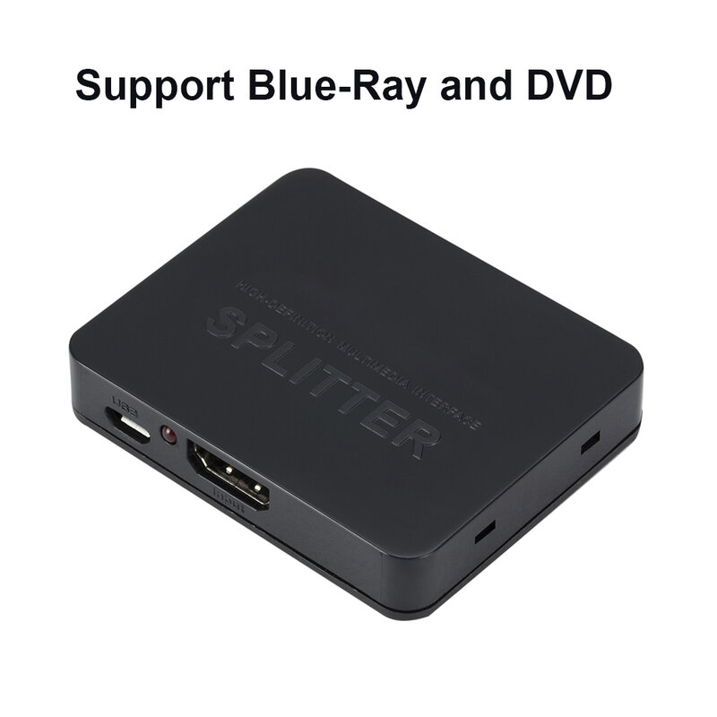 Divisor de áudio e vídeo compatível com HDMI, amplificador de sinal de potência para PS3, Xbox, HDTV, DVD, 1 em 2 saídas HD, 4K