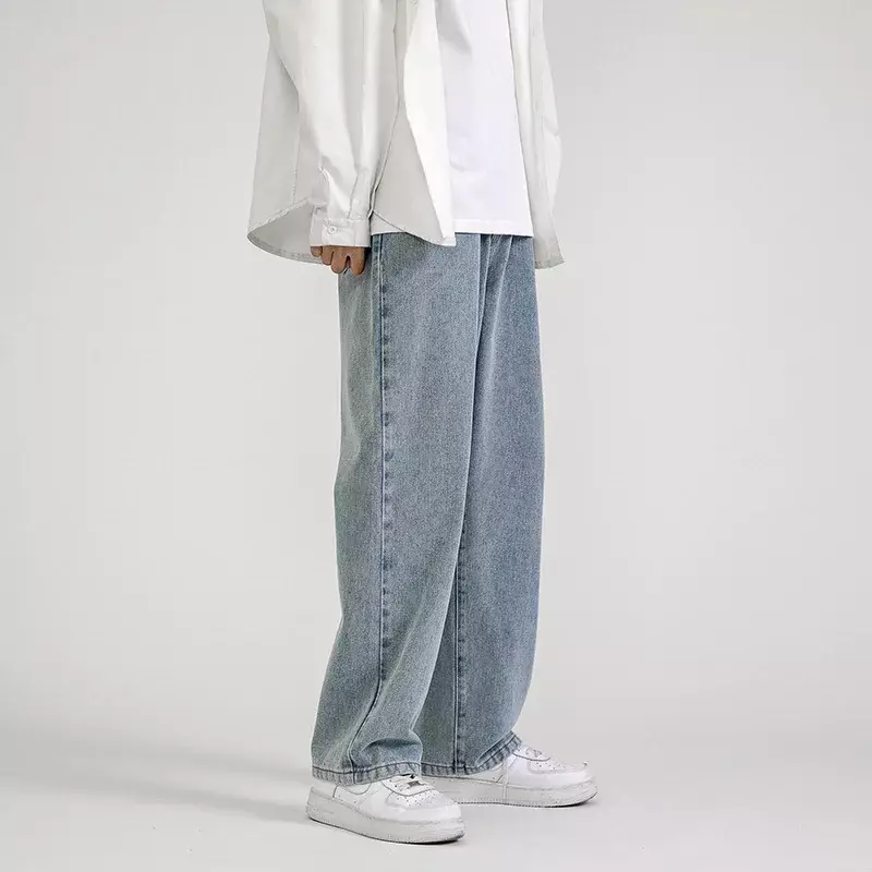 Jeans baggy unisexe classique pour hommes, mode coréenne, pantalons droits à jambes larges, denim hip hop, fjgy