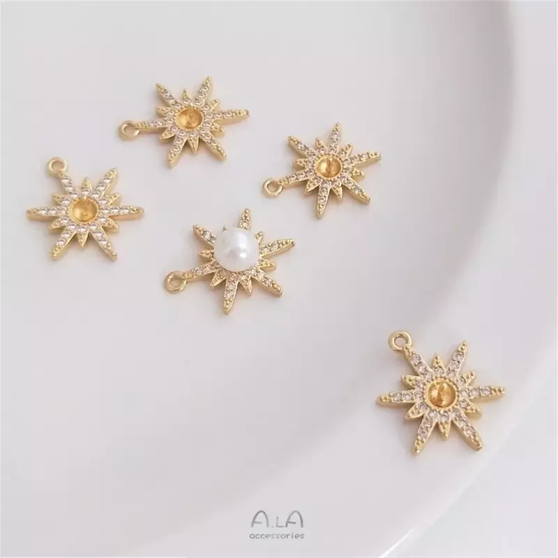 Ensemble de micro pendentifs en plaqué or 14 carats, pendentif étoile bricolage, porte-perle demi-trou, flocon de neige, Zunderes on Mang, C093