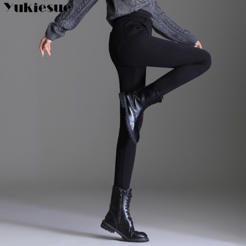 Celana Pensil Kasmir Ramping Pinggang Tinggi Wanita Musim Gugur Musim Dingin Legging Katun Wanita Celana Beludru Elastis Legging Hangat Tebal