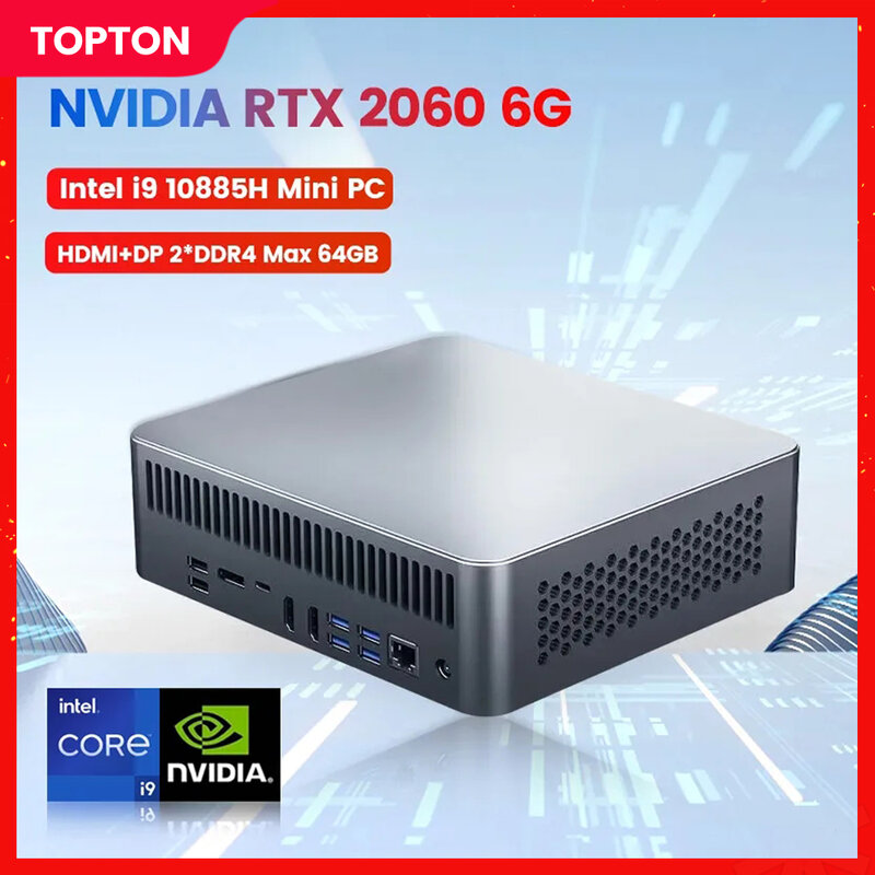 كمبيوتر ألعاب من Topton إنتل i9 10885H i7 10870H كمبيوتر مصغر NVIDIA RTX 2060 6G ويندوز 11 Gamer كمبيوتر مكتبي NVME SSD Dual DDR4 WiFi