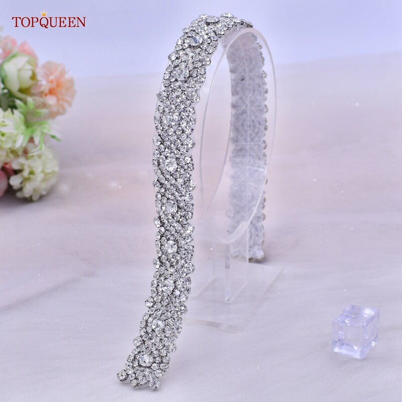 TOPQUEEN S28B Handmade Bridal Crystal Trim Shiny Rhinestone Applique DIY Iron On Wedding Dress Belts Decoration Patch Sparkly