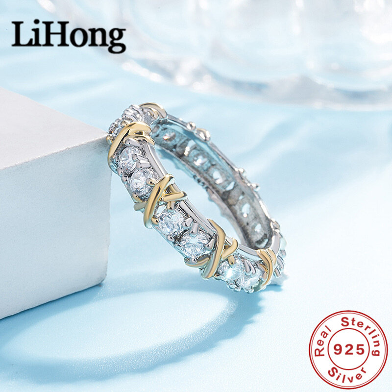 Luksusowy pierścionek ze srebra próby 925 z przeplotem z kryształowym pierścieniem Aaa dla kobiecej biżuteria na prezent zaręczynowy