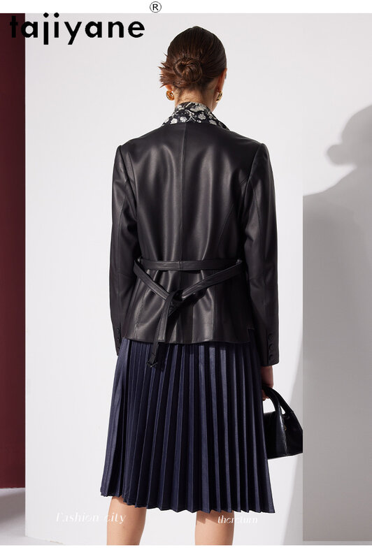 Tajiyane Natur Schaffell Lederjacke für Frauen elegante Echt leder Trenchcoat kurze schlanke Mäntel und Jacken