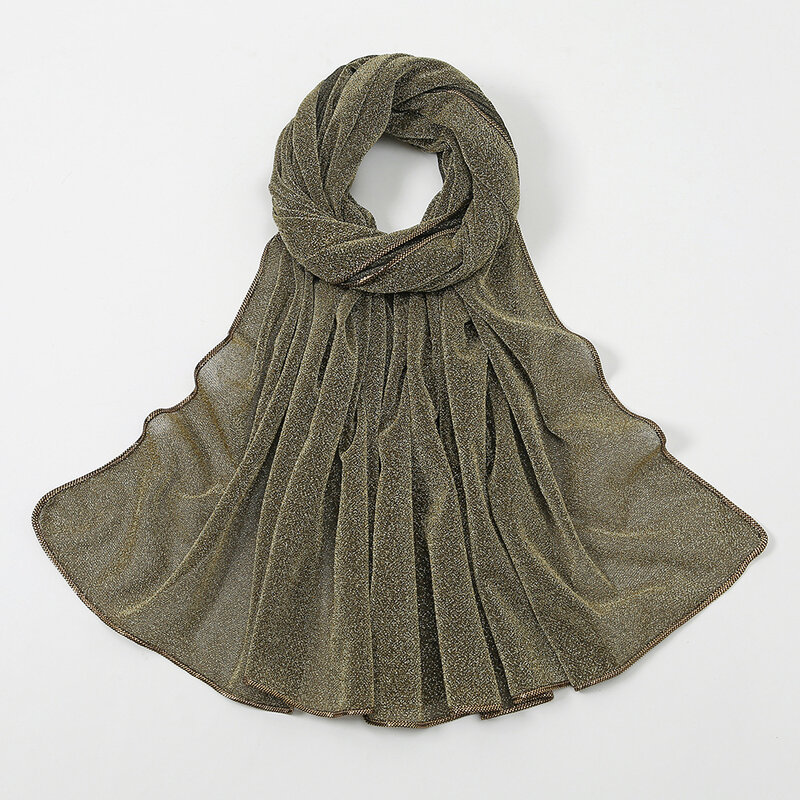 Mode Lurex Glitter Gouden Ketting Polyester Shawl Sjaal Hoge Kwaliteit Shimmer Wrap Pashmina Stola Bufandas Moslim Hijab 180*70cm