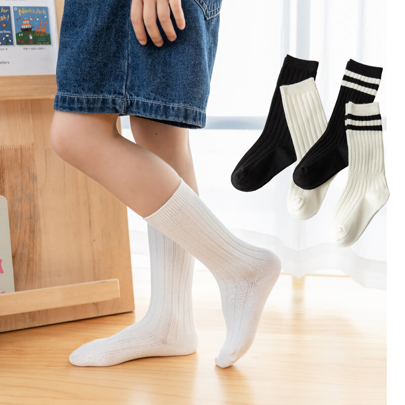 White Girls' Long Stockings Breathable Children's Sports Cotton Stockings Little Boys' Baby Calf Stockings 1-9Years