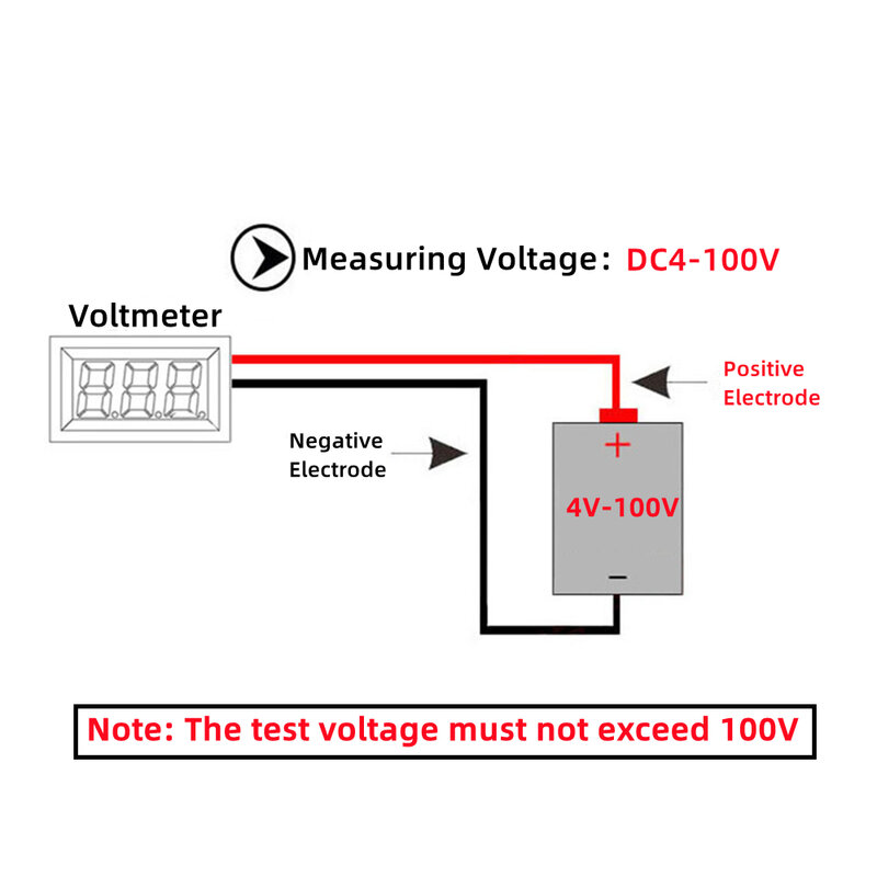 Detektor tegangan mobil, DC 4-100V tampilan Digital LED bulat DUA KAWAT Voltmeter DC Digital