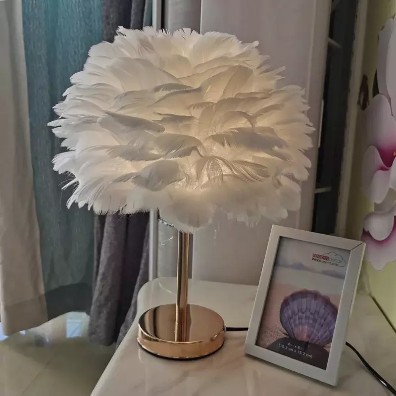 Modern Feather Table Lamp Bedroom Table Lamp Bedside Lving Room  Coffee Decorative Lights Christmas Decoration Romantic Ligsting
