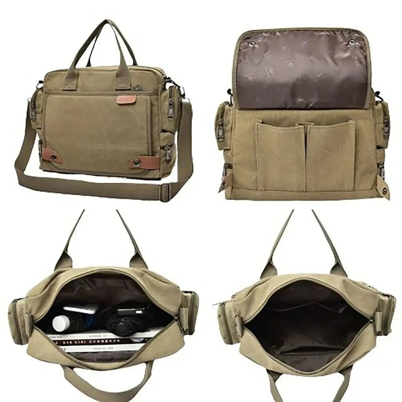 Wear Resisting Briefcase Multi-function Water Resistant Canvas Handbag Large Capacity Messenger Bags Men