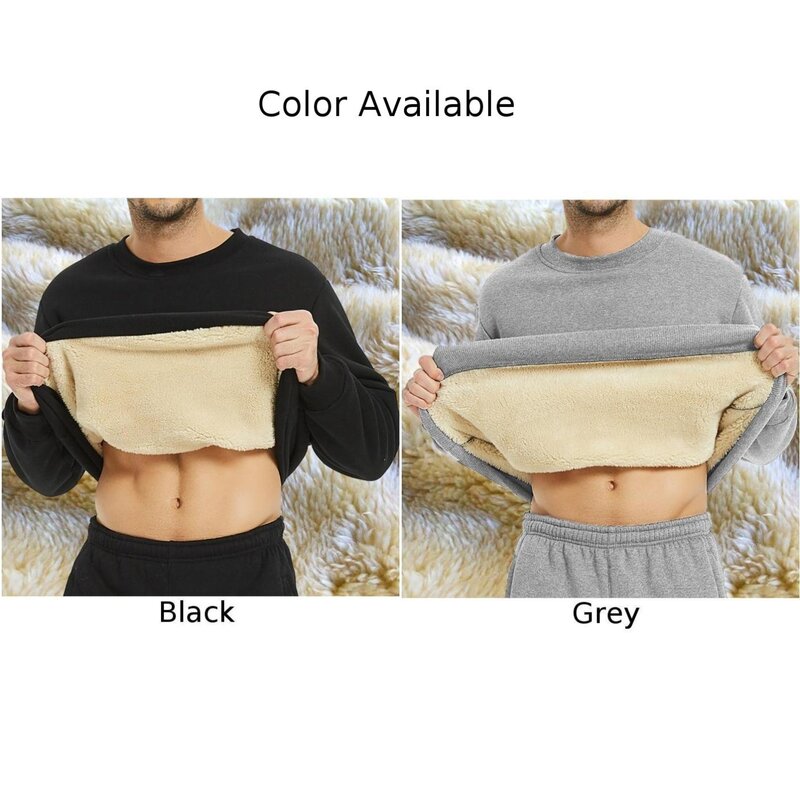 Winter Man Warm Fleece Lined T Shirt Thick O-Neck Solid Color Basic Pullover Sweatshirt Thermal Underwear Tops Clothing For Male