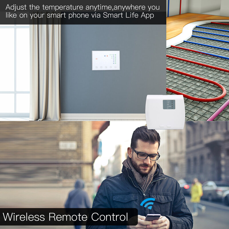 Termostat WiFi RF Tuya Pengontrol Suhu Pintar Penerima RF Pemanas Air/Listrik/Gas Aplikasi Kehidupan Pintar Alexa Google