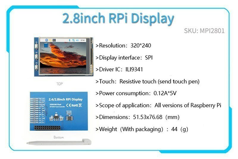 2,4/2,8/3,2/3,5 дюйма серии GPIO, 2,4 дюйма/2,8 дюйма/3,2 дюйма/3,5 дюйма, сенсорный экран для Raspberry Pi 4B 3B B + ZERO