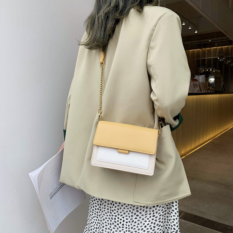 Contraste cor de couro crossbody sacos para as mulheres 2023 bolsa aleta sacos de ombro simples senhoras bolsas luxo