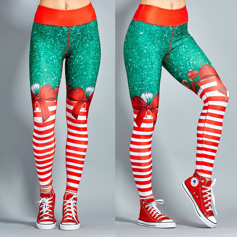 Leggings estampadas de Natal para mulheres, cintura alta, magras, fitness, treino, sexy, calças elásticas, calças femininas
