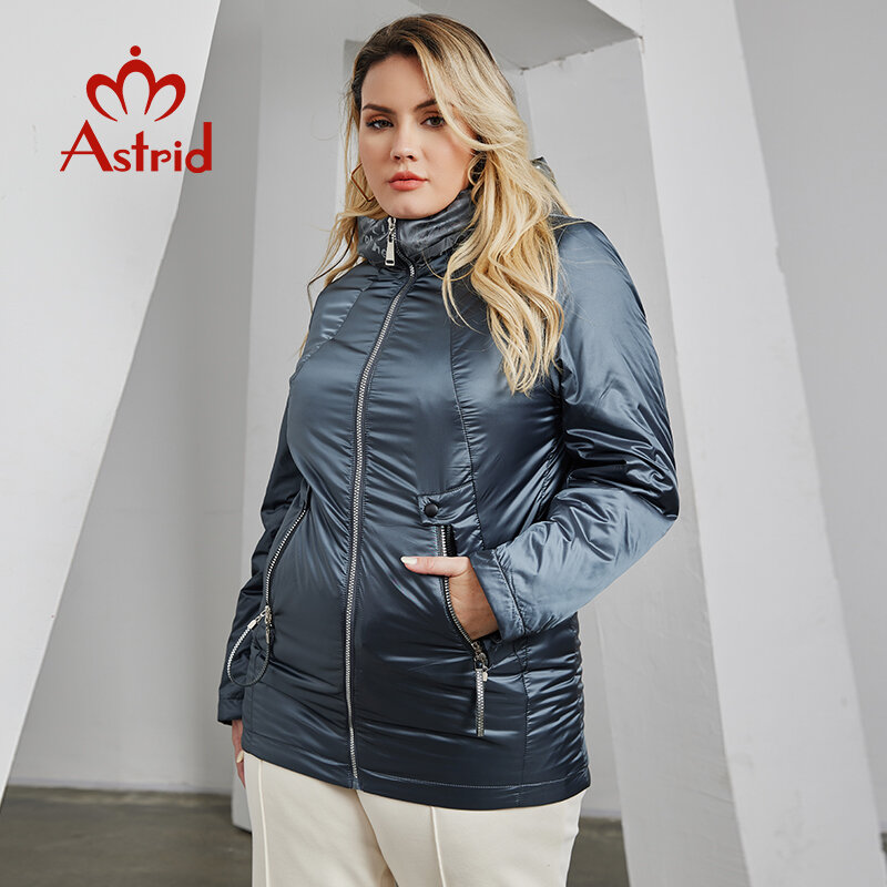 Astrid-parka acolchoada para mulheres, jaqueta longa, algodão fino, capuz estampado, quente, tamanho grande, roupas de exterior, outono e inverno