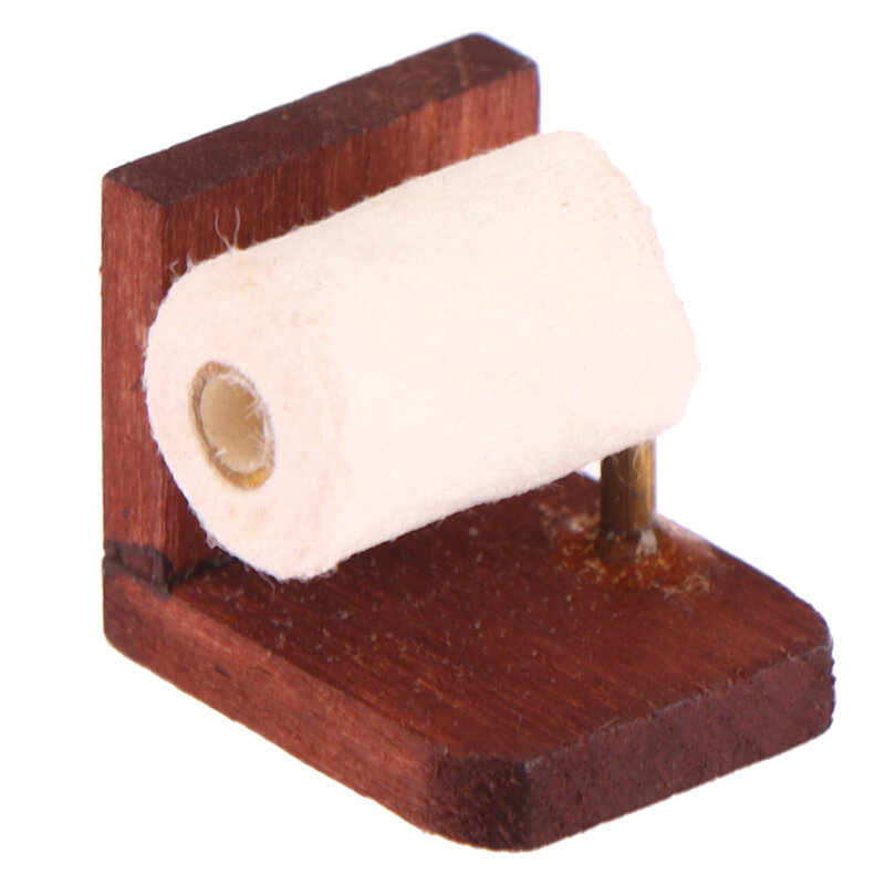 Rouleau de papier de soie Miniature 1:12 pour maison de poupée, avec support en bois, décor de scène de salle de bain, accessoires de jouets