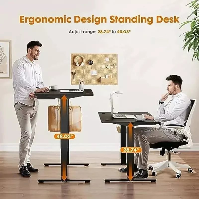 Berdiri listrik dengan laci 48x24 inci, meja berdiri dengan tinggi penyimpanan dapat disesuaikan, Meja duduk bingkai hitam