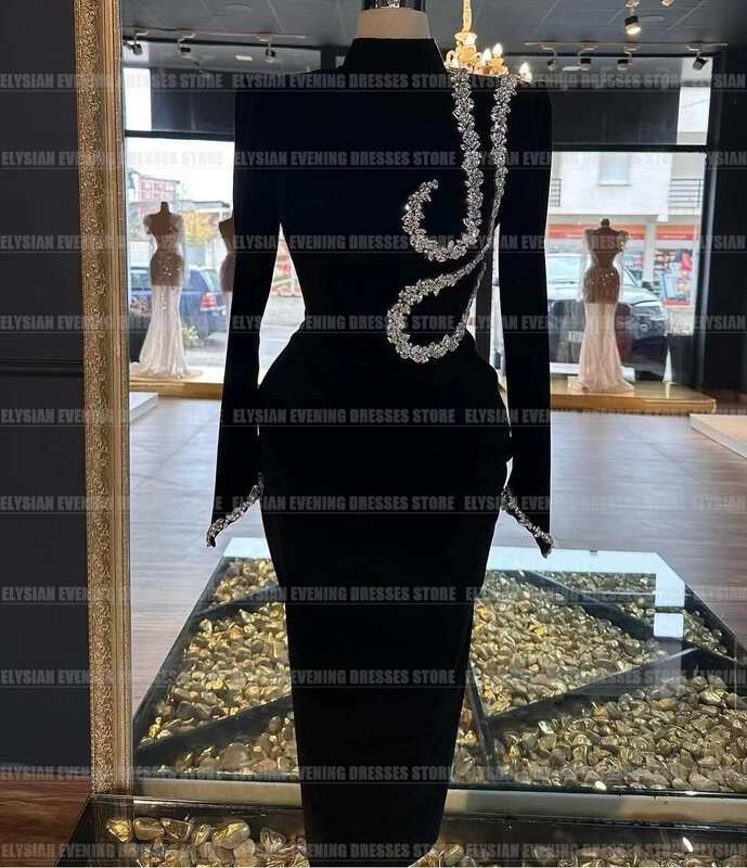Simple Beads Tea-Length Evening Dresses 2024 Sexy Mermaid High Neck Party Long Sleeve Prom Gowns Formal Muslim فساتين السهرة