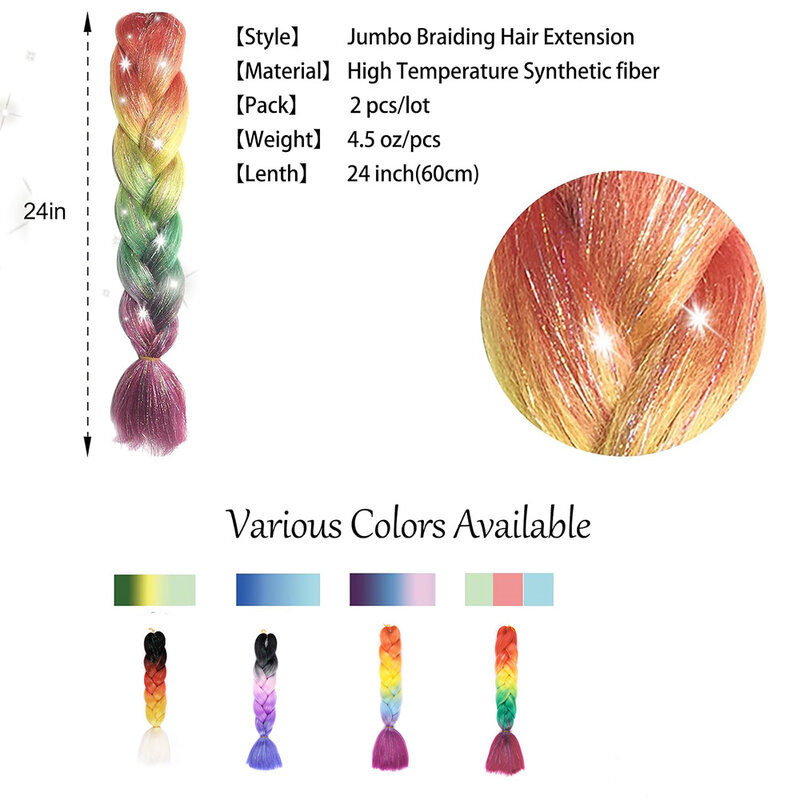 Ulepszony warkocz z włosów Ombre z do przedłużania włosów świecidełkami kolorowymi syntetycznymi plecionkami 3-tonowymi dla kobiet akcesoria do włosów