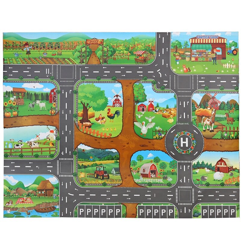 Dwaterproof-물 어린이 놀이 매트, 자동차 도시 장면 교통 도로 지도, 어린이용 교육 장난감, 등반 놀이 매트, 도로 선물