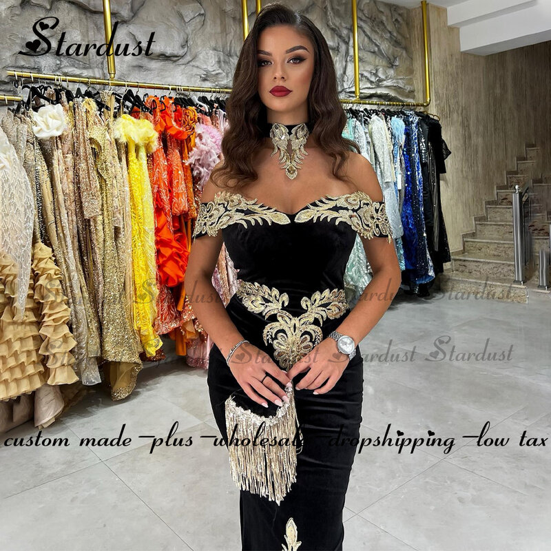 Stardust-Vestidos de Fiesta de trompeta marroquí para Mujer, cuello de murciélago, apliques de lentejuelas, abertura fuera del hombro, Vestido de Gala, envío directo