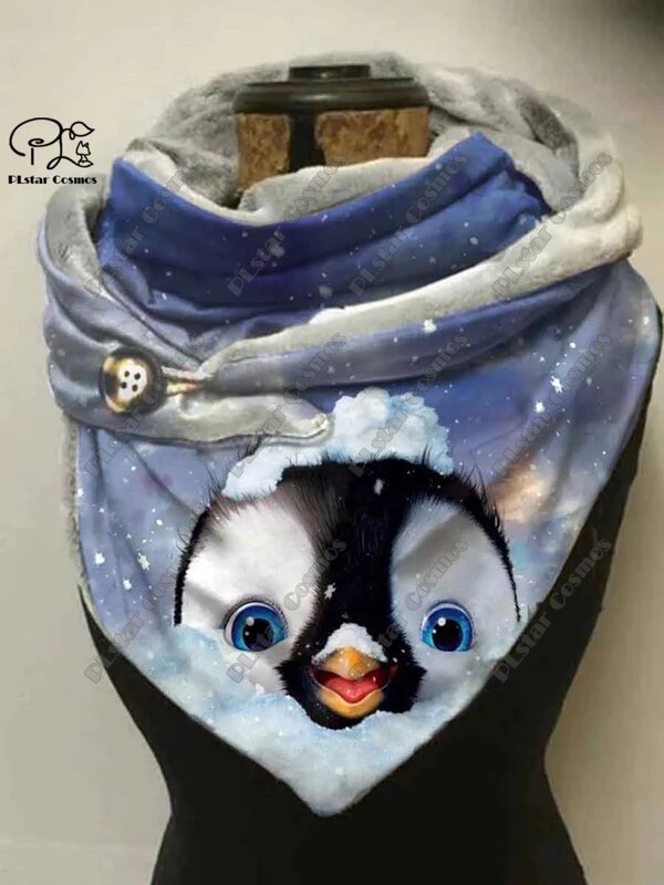 PLstar Cosmos 3D printed animal series cute penguin pattern printed warm shawl scarf spring and winter small triangle scarf Q-3