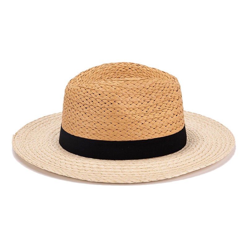 2023 Summer Simple Sunscreen Sunshade Jazz Panama Straw Hat Women's Men's Tourism Beach Fedora Straw Hat Striped Hat