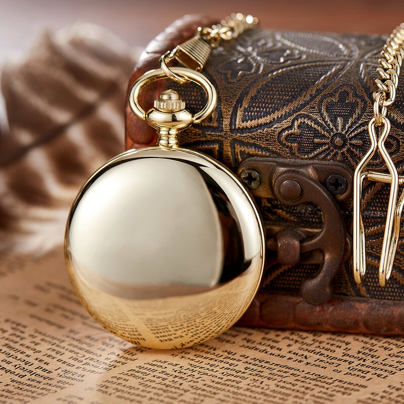 Reloj de bolsillo clásico con espejo para Hombre, relojes mecánicos automáticos dorados, esqueleto, esfera hueca, cadena FOB, Reloj Vintage