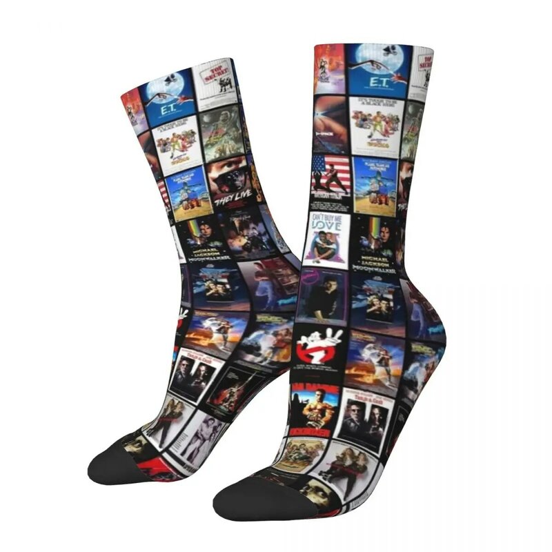 Retro 80er Filme Collage Basketball Socken Polyester Mittleren Rohr Socken für Unisex Schweiß Absorbieren