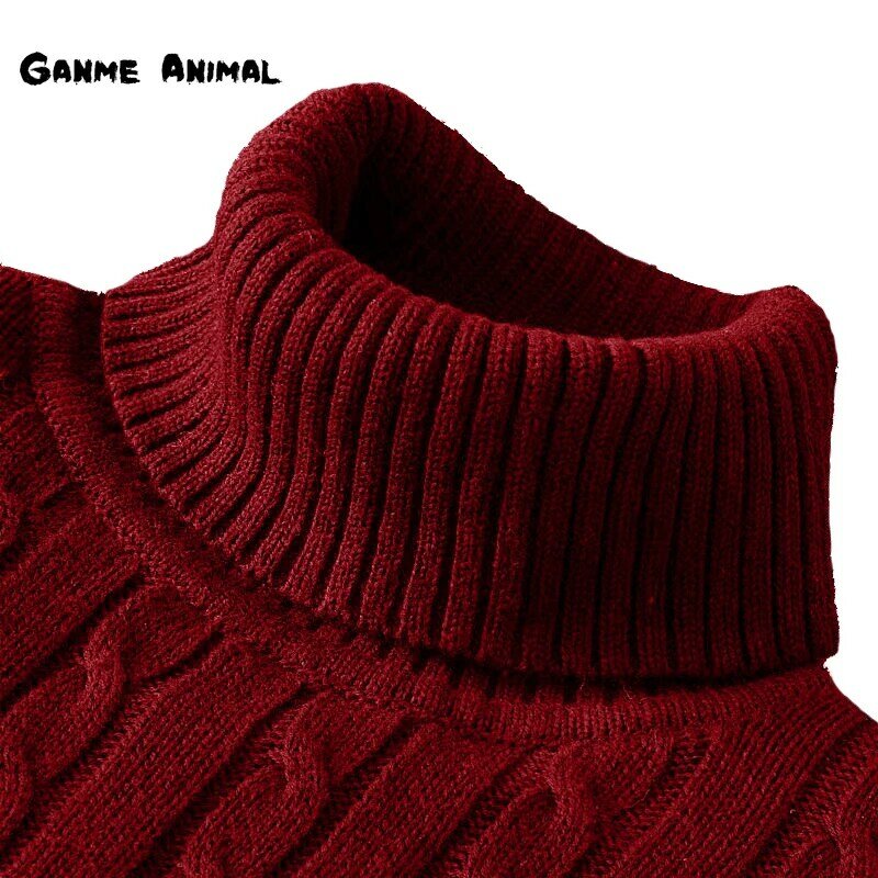 Zimowy ciepły sweter z golfem jesień męski Rollneck ciepły sweter z dzianiny chroń szyję S-XXL
