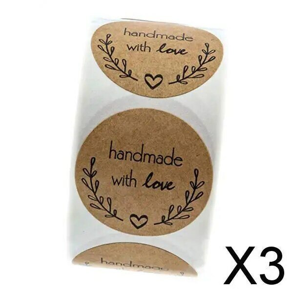 Confezione da 2-4 confezione da 1 rotolo da 500 pezzi Kraft rotondo fatto a mano con etichette adesive con adesivi d'amore