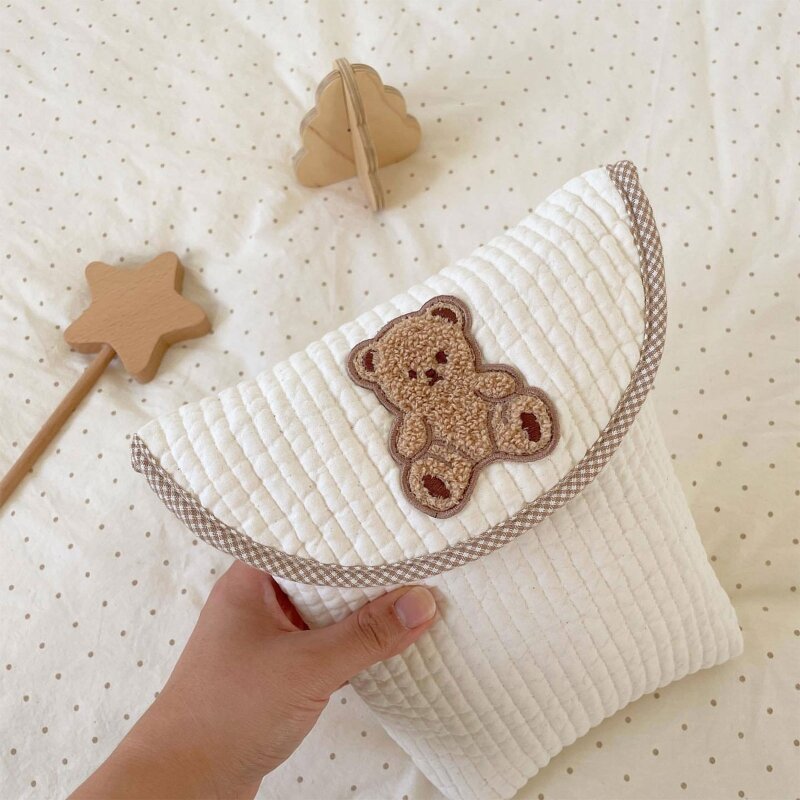 Bolsa pañales para bebés con diseño oso dibujos animados, reutilizable, lavable, bolsa organizadora para pañales