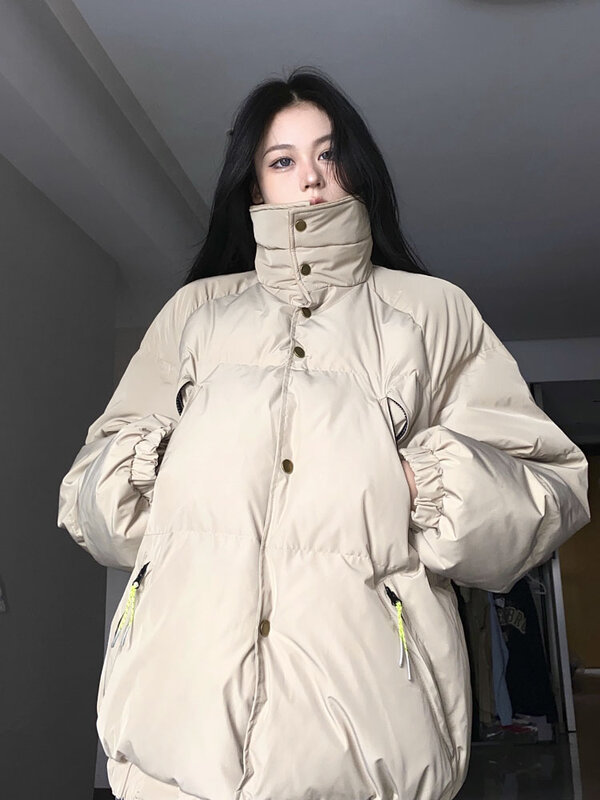 Piumini caldi di base di colore solido donna inverno collo alto 2023 addensato comodo cappotto antivento di alta qualità