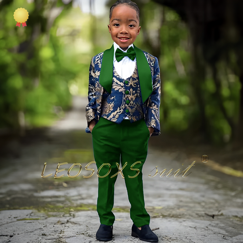 Boys Printed Wedding Tuxedo 3-piece Set-Children's Formal Jacket Set Dinner Suit Jacket Pants Vest Personalized Customization