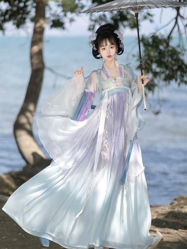 ชุด Hanfu แบบจีนดั้งเดิมสำหรับผู้หญิงชุด Hanfu ปักลายสำหรับนางฟ้าชุดฮานฟูแบบดั้งเดิมฤดูใบไม้ผลิฤดูร้อน
