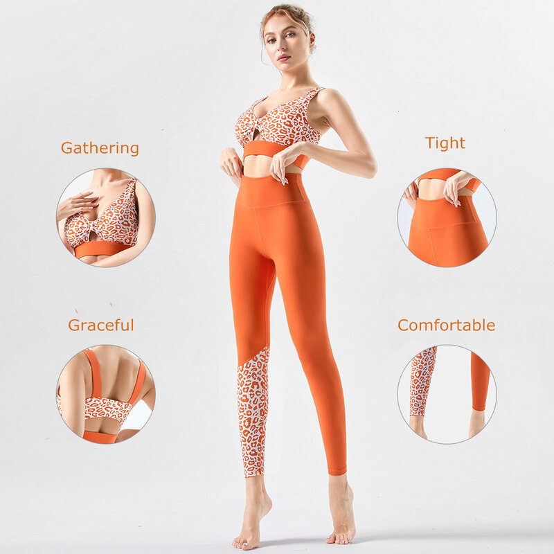 Espólio levantamento sem costura leggings para mulheres leopardo impressão moda retalhos conjuntos de roupas de treino alta ascensão esporte leggings topos