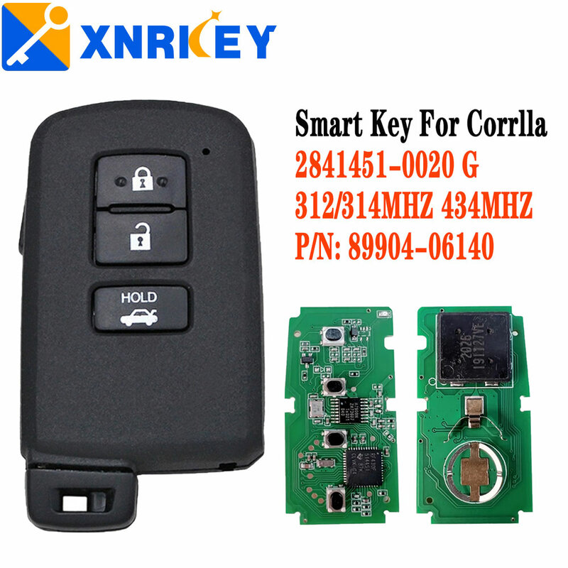 XRNKEY-Chip inteligente de chave 8A para Toyota Corolla Camry, chave inteligente, 312, 314, MHz, 434MHz, FCCID: HYQ14FBA, P, N: 89904-06, 281451-0020G