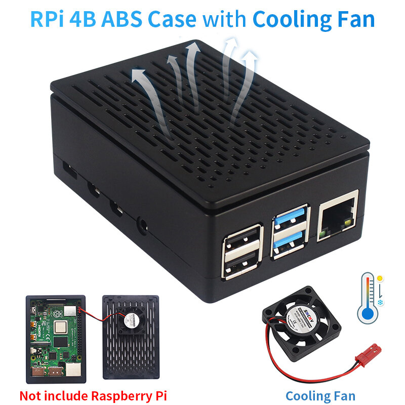 Raspberry pi 4 model b abs case raster koelbehuizing met koelventilator zwart transparant plastic omhulsel voor raspberry pi 4