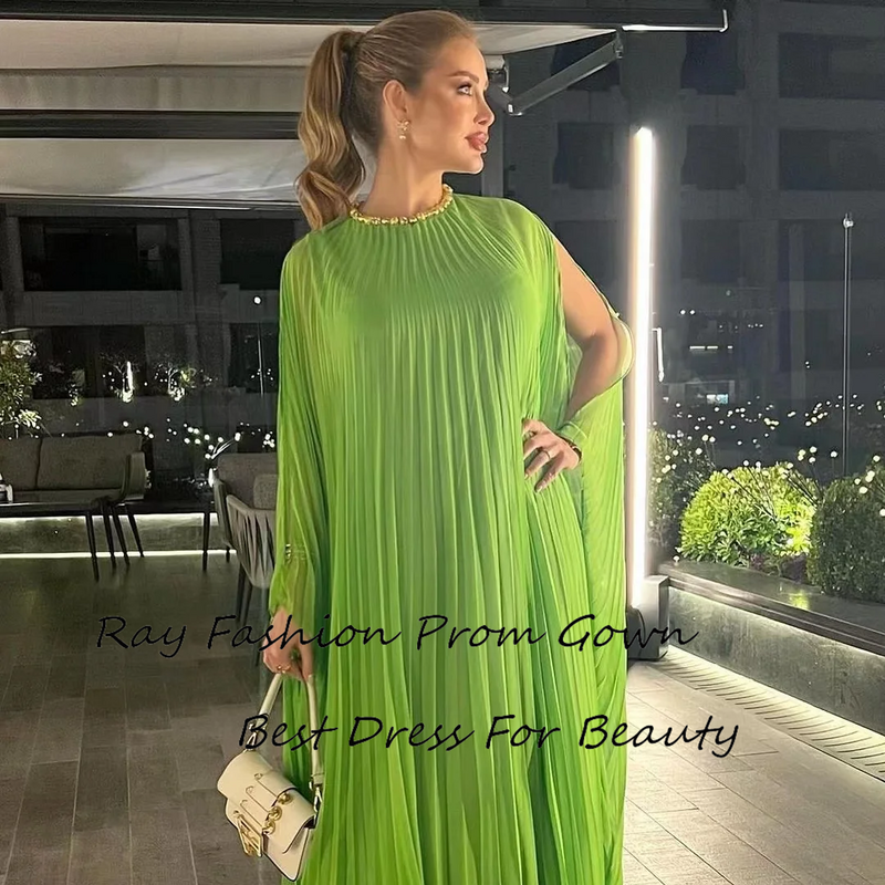 Скромное искусственное шифоновое платье с круглым вырезом и многоярусными оборками, зеленое платье в пол для женщин, вечерние платья, платья