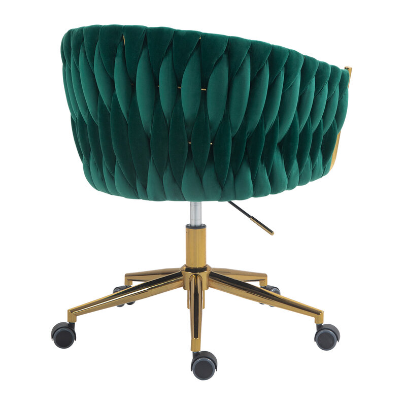 Silla de oficina con respaldo tejido a mano, sillón con ruedas, altura ajustable y giro de 360 °, color verde, Ideal para dormitorio o Livi