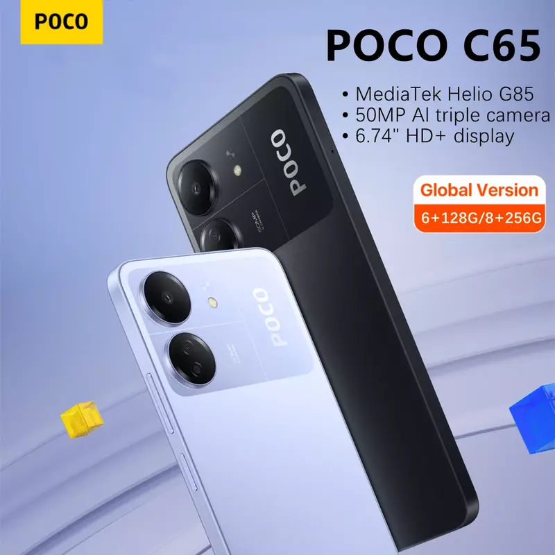 Глобальная версия POCO C65 NFC 6 ГБ 128 ГБ 8 ГБ 256 ГБ MediaTek Helio G85 90 Гц 6,74 "HD + дисплей 50 МП Тройная камера 5000 мАч 18 Вт C65
