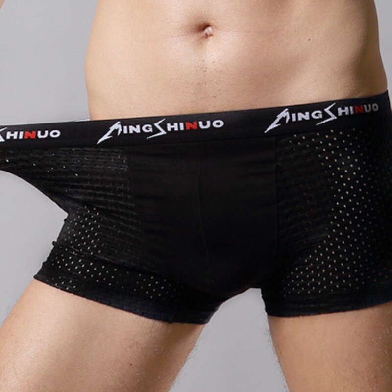 Graphene Men's Sheer Mesh Breathable Boxer Briefs Sexy Bulge Pouch Panties See Through Underwear Shorts Large Size Underpants