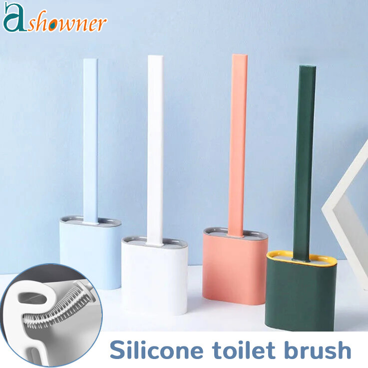 Brosse de Toilette en Silicone sans Fréquence, Tête Plate, Poils Souples et Flexibles avec Support